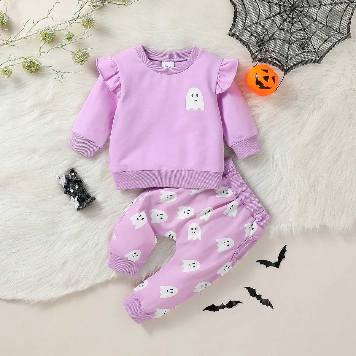 Clothing Sets 2PCS Fall Baby Girls Flying Long Sleeve Print Ghost For Halloween Casual Outdoor Pantsuit 0-3Y H241126