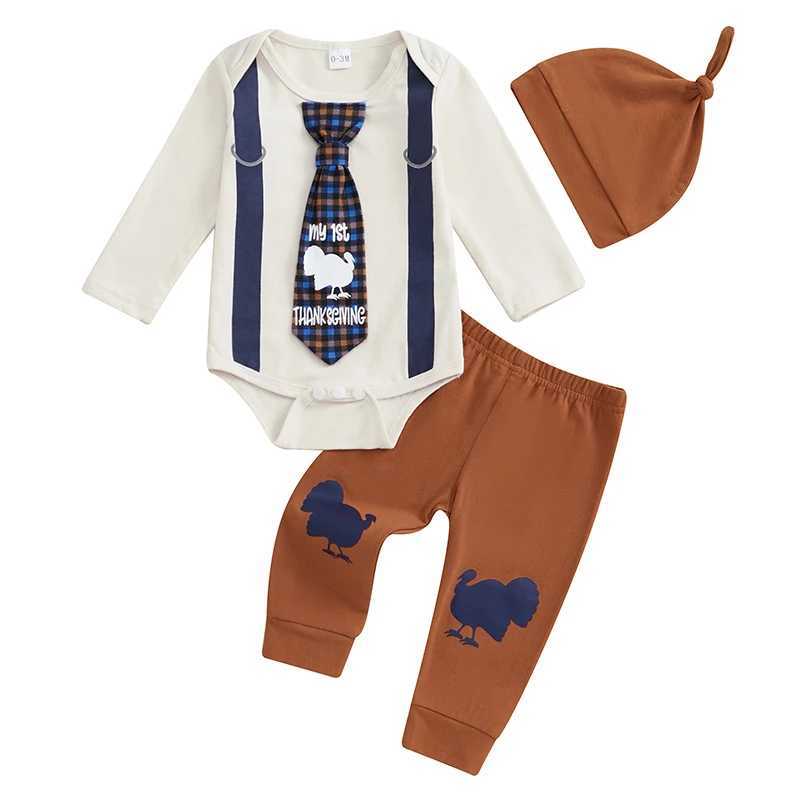 Clothing Sets Thanksgiving Baby Boy Outfit with Plaid Shirt Suspender Pants and Bowtie Set Fall 3 Piece Clothes for Infants H241126