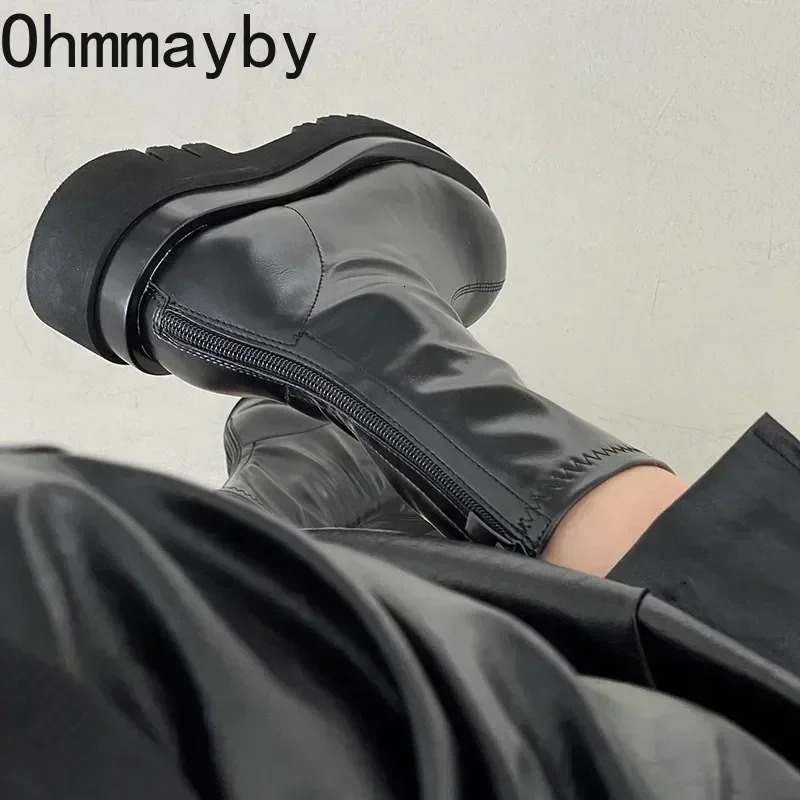 Chunky Heel Women Elastic Short Boots Fashion Back Zippers Shoes Autumn Winter Platform Flats Ladies Ankle Booties 241114