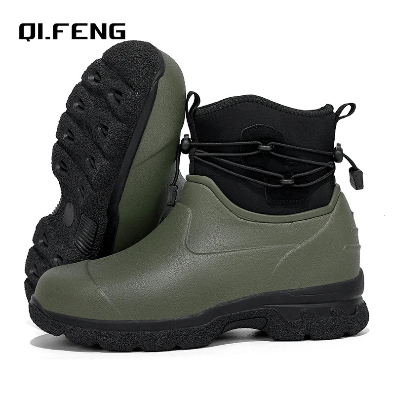 Mens rain boots leather soles high anti water ski shoes outdoor mountain plush warm work boots safety boots 241126