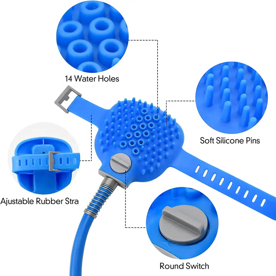 OF Hot Sale Portable Outdoor Indoor Cat Dog Grooming Tool Silicon Pet Shower Sprayer Massage Bath Brush