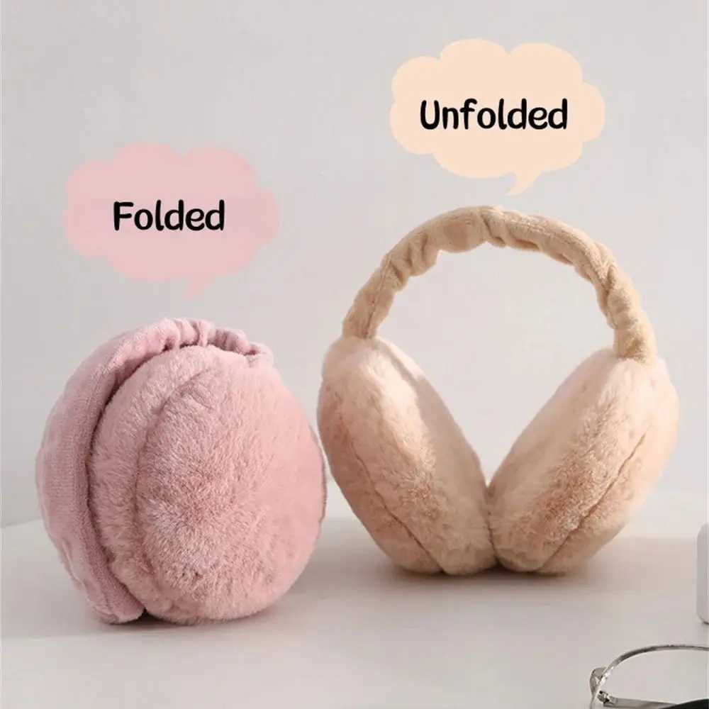 Fashion Folding Warm Earmuffs Korean Portable Fluffy Rabbit Fur Muffs Winter Thickened Warm Ear Cover Womens Cute Burger EarlXJ241126