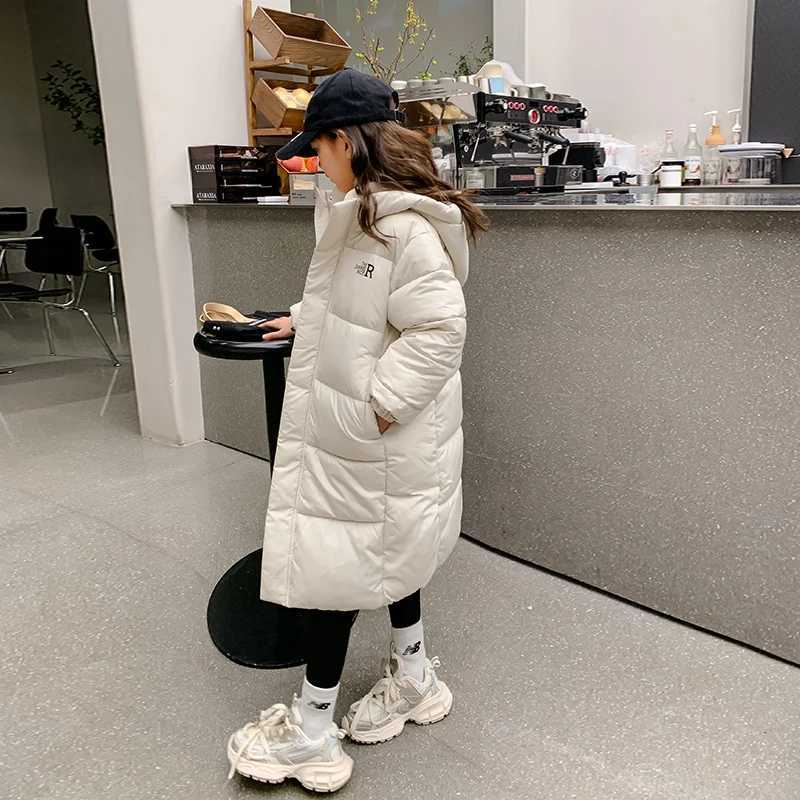 Down Coat Boys Girls Cotton Padded Jacket Children Long Over-the-knee Korean Thickened Coats Kids Warm Keep Hooded Parkas CH179 H241123