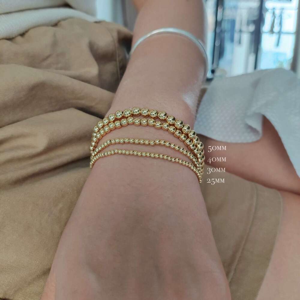 Bracelet simple metal 3mm 4mm 5mm round bead gold retro American elastic bead For Men and Women Designer jewelry Fashion Charm Chain Wedding Gift Part