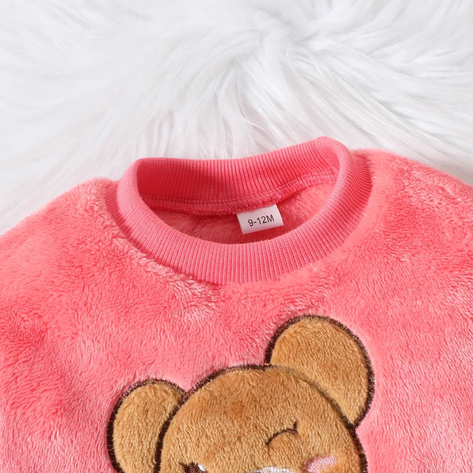 Clothing Sets 2PCS Kids Coral Plush Cute Teddy Bear Hoodie Autumn Winter Warmth Set Boys Girls Children Babies Warm Costume Suit 0-24M H241126