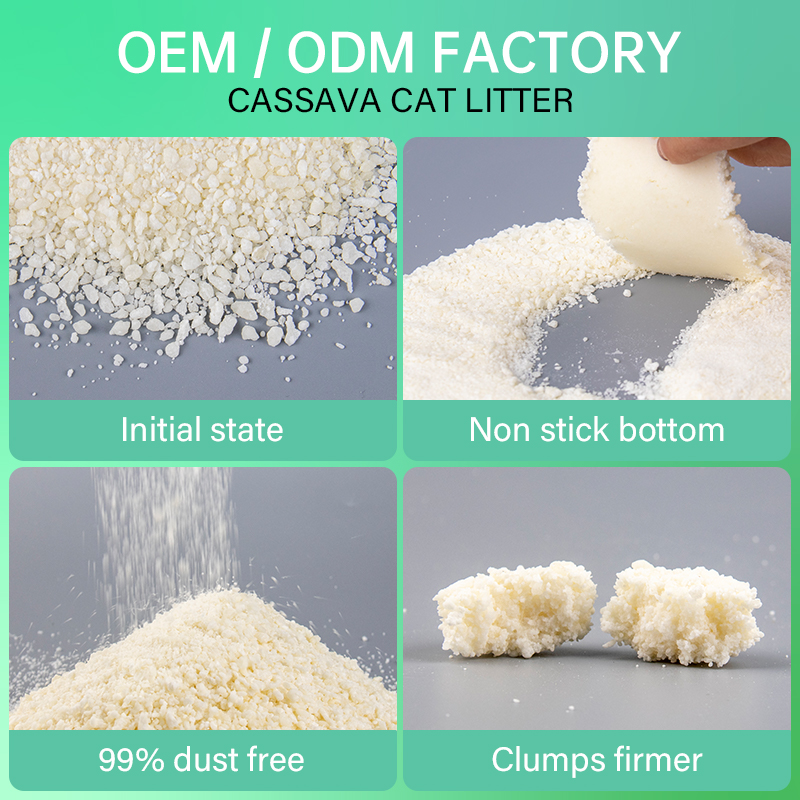 Non-stick bottom natural cassava cat litter deodorizing and fast clumping cassava cat litter