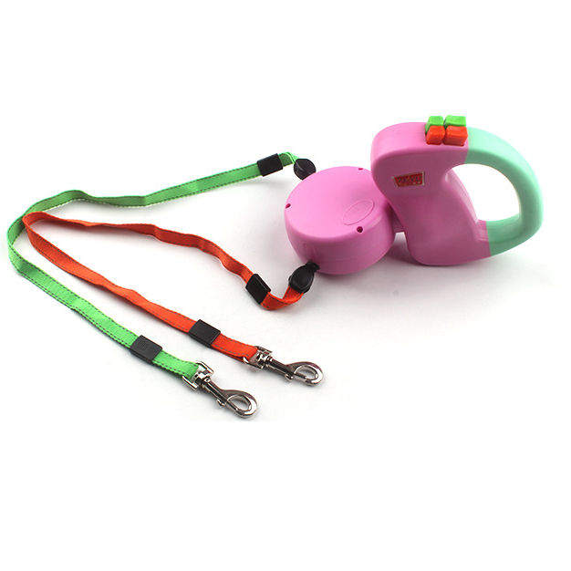 Automatic Telescopic Traction Rope One Pulling Two Heads Creative Dog Walking Rope Dog Chain Manufacturer Direct Sales Pet Leash