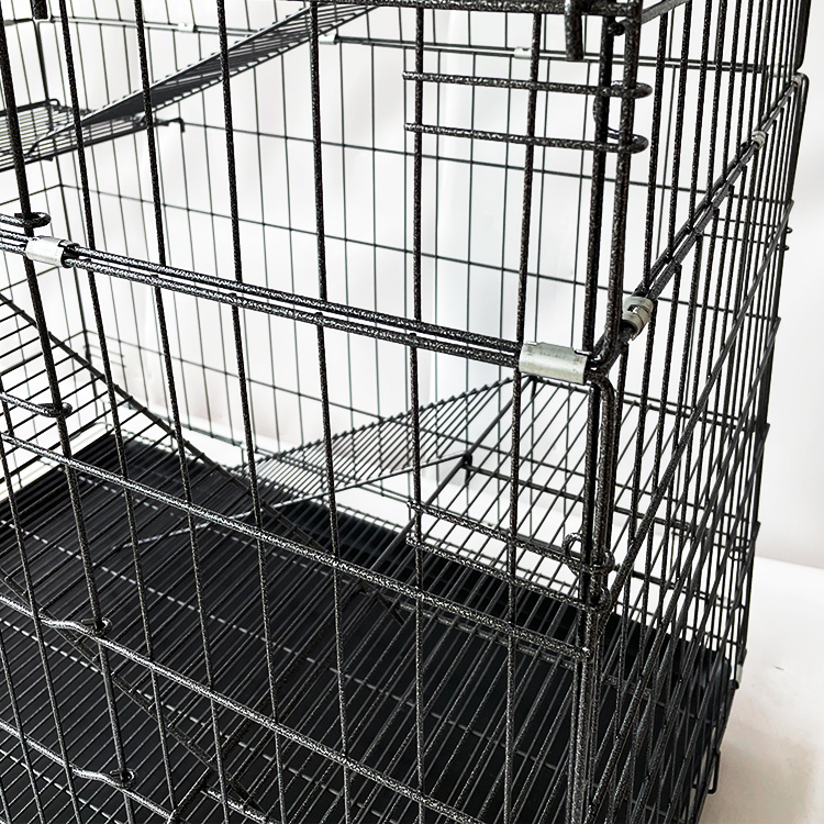 Wholesale animal cages Iron material Cat Ferret Movable Cage With Wheels Black gray