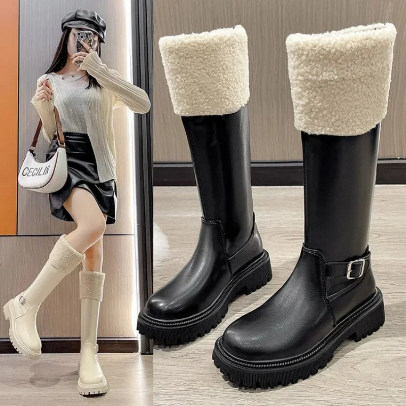 Snow Boots For Women Round Toe Female Shoes Zipper Flat Heel Winter Footwear Boots-Women Ladies 2024 Over-the-Knee Med Short Plu 241126