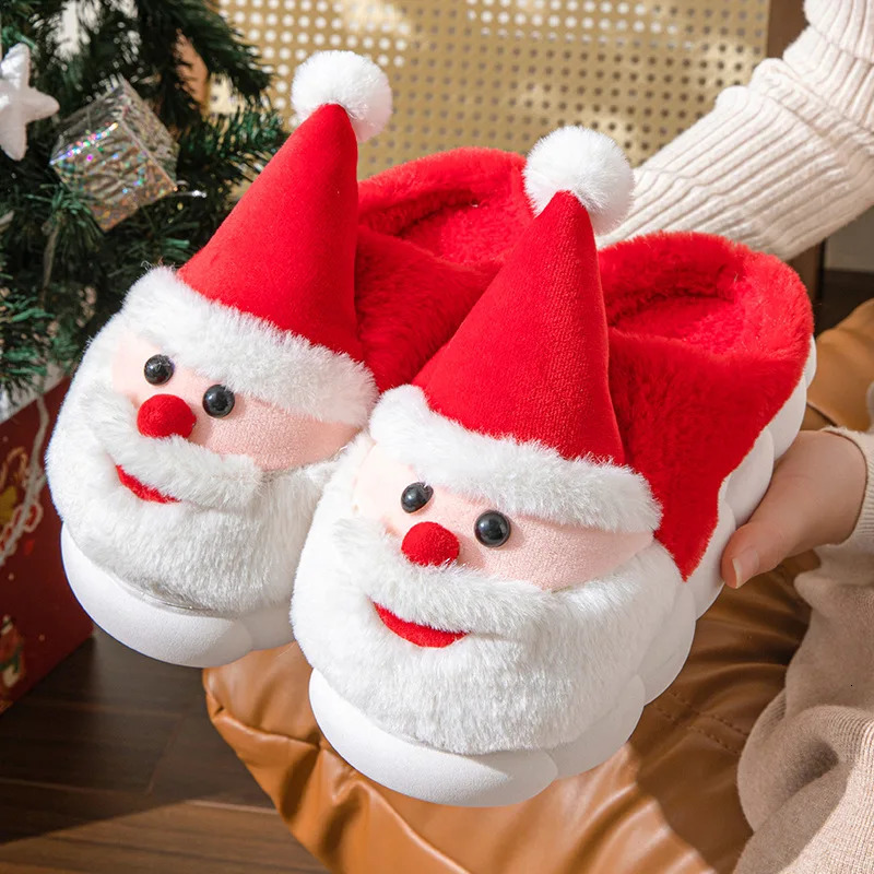 2024 Winter Christmas Sliders Santa Claus Fluffy Sliders Soft and Warm Plush Mat Sliders Men and Women Home Cotton Sliders 241126