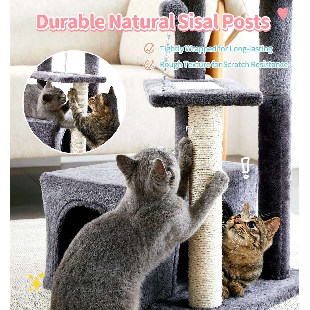 Made4Pets Cat Tree, Cat Tower Indoors Cute Wood Kitty Condo with Scratching Post Pad, 29" Multi-Level Modern Activity Climbing Furniture, Dark Gr