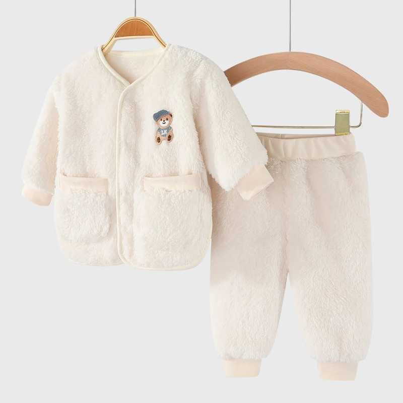 Clothing Sets 2Pcs Set Newborn Baby Clothes Flannle Girls Set Autumn and Winter Warm Baby Boys Suit Soft Infant Clothing 1-3 Years H241126