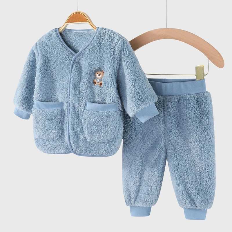 Clothing Sets 2Pcs Set Newborn Baby Clothes Flannle Girls Set Autumn and Winter Warm Baby Boys Suit Soft Infant Clothing 1-3 Years H241126