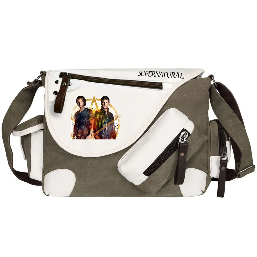 Supernatural Evil SPN Womens Canvas Casual Zipper Mens Shoulder Bag Cross Body Bag Boys and Girls rens School Bag Letter Making Bag 241121