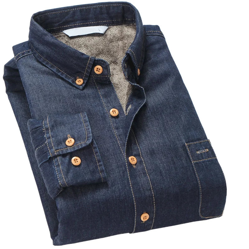 Fashion winter jeans mens warm wool lining velvet denim shirt denim jacket windproof thick clothes 241126