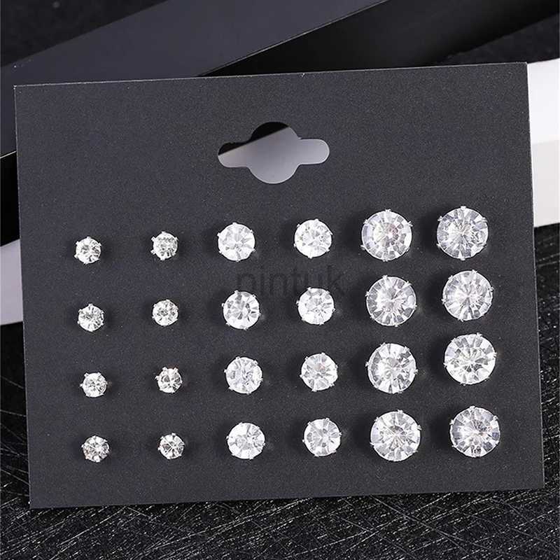 Stud New 12 Pair/Pack White Shiny Wedding Stud Earrings Set For Women Men Crystal Earrings Jewelry Accessories Gifts d240426