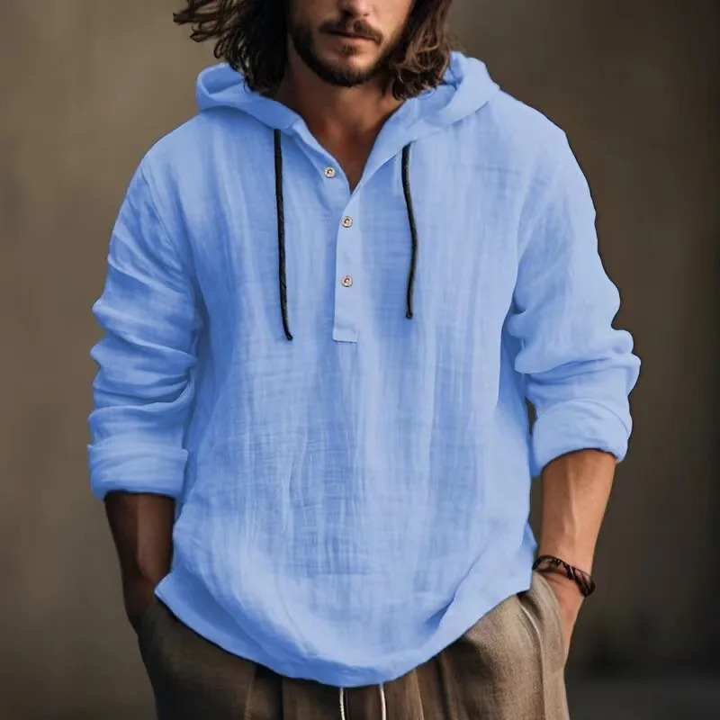 Mens shirts hoodies long sleeved buttons pure cotton linen casual loose holiday shirts mens T-shirts 241126