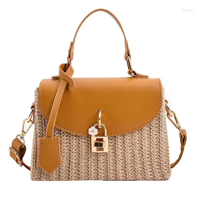 Totes Fashion Lock Straw Woven Bag Casual Handheld Small Square Women's zhanyishengli