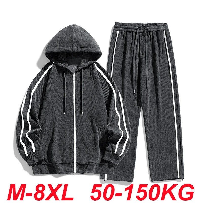 Mens sportswear set zipper wool jacket Plus size 6XL 7XL 8XL Plus size hooded sweatshirt street sportswear mens long sleeved autumn 241126