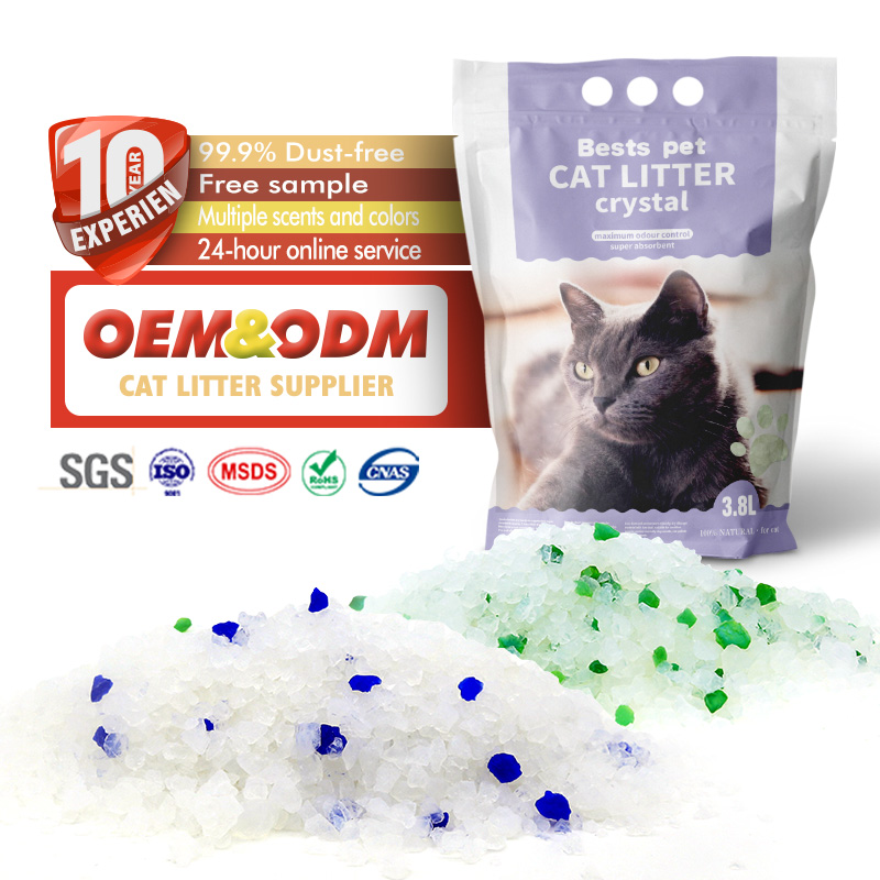 2024 Factory direct wholesale 1-8mm 1.6kg Pet Products Supply Silica Gel Sand Filler Clean Blue Crystal Silicone Cat Litter