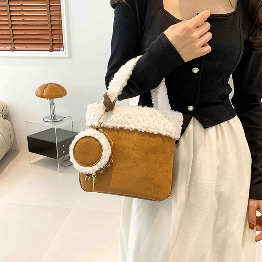Faux Lamb Wool Handbag Women Casual Plush Crossbody Bag Furry Shoulder Winter Fluffy Tote Stylish Purse 241125