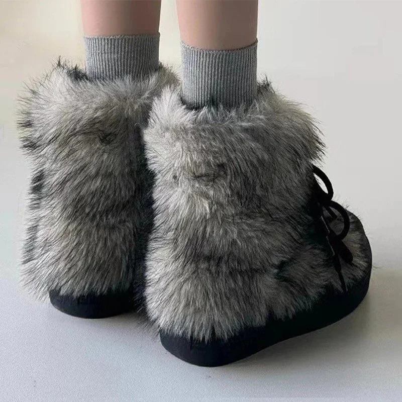 Fur Women Snow Ankle Boots Flats Platform Warm Shoes Woman er Winter Trend Plush Casual Cozy Sneakers Botas Mujer 241126