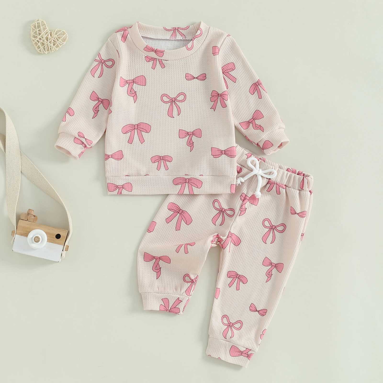 Clothing Sets 0-3 Years Winter Fall Baby Girls Clothing Suit Kids 2-piece Outfits Bow Print Long Sleeve Sweatshirt with Pants Toddler Clothes H241126