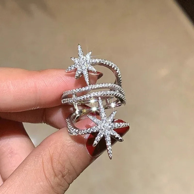 European and American Light Niche Ring Personalized Micro Inlaid with Stars Multilayer Surround Geometric Jewelry 241122