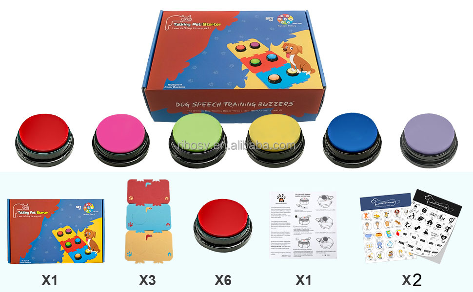 6 Pcs Dog Speech Buzzers Set Pet Training Buzzer With Mats and Stickers, Dog Buttons for Communication Recordable Device