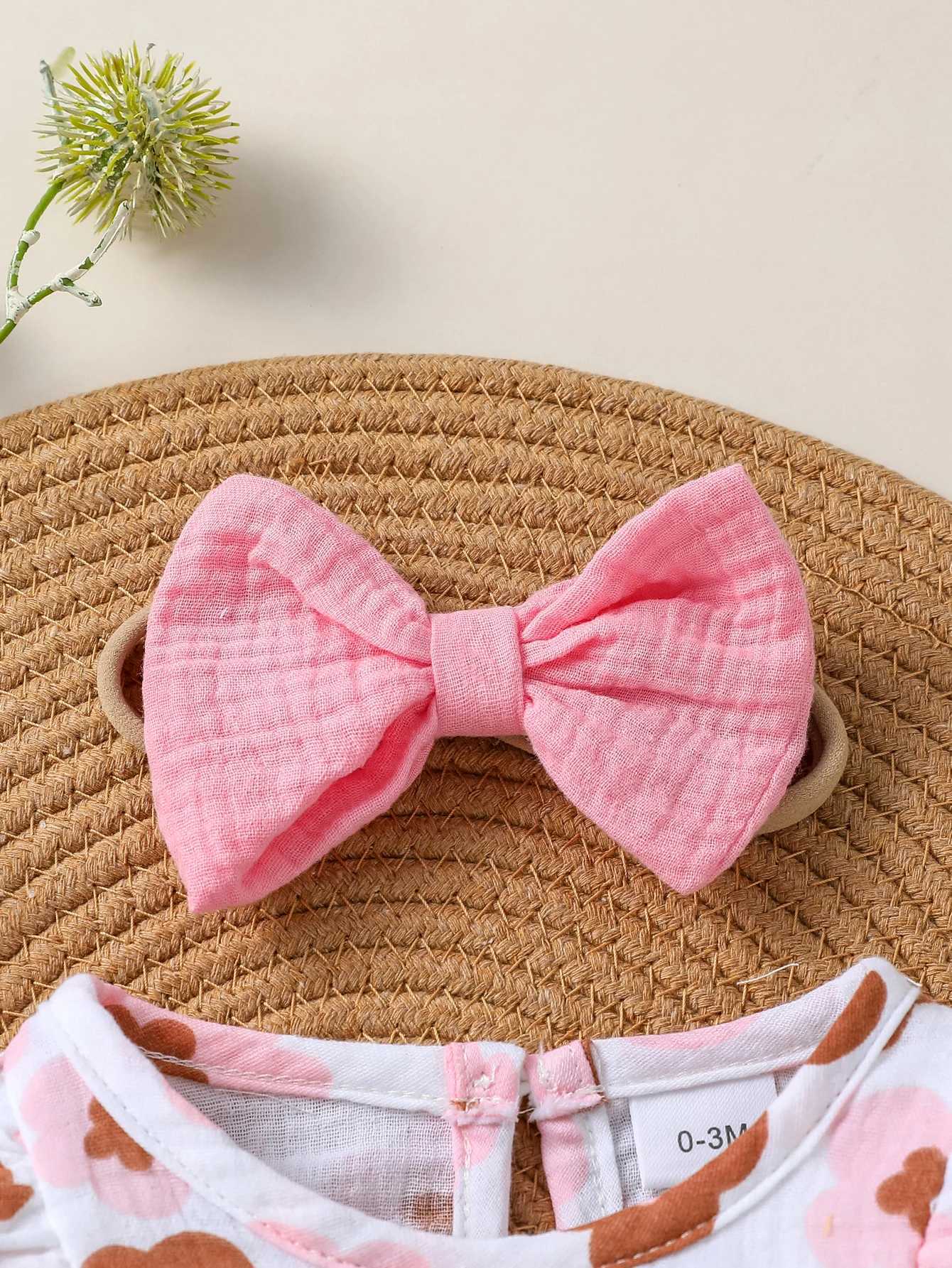 Clothing Sets 2024 New Style Baby Girls Spring/ Autumn Long Sleeve Print Flower With Bow O-18M Honey Dressy Jumpsuit +Headband H241126