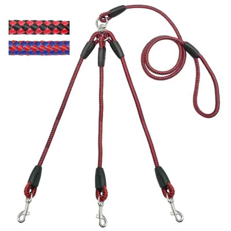 Adjustable nylon 3-way tangle free walking belt for three pairs of pet dogs with lead and paddle soft handle separation for 3 seconds lead M241125