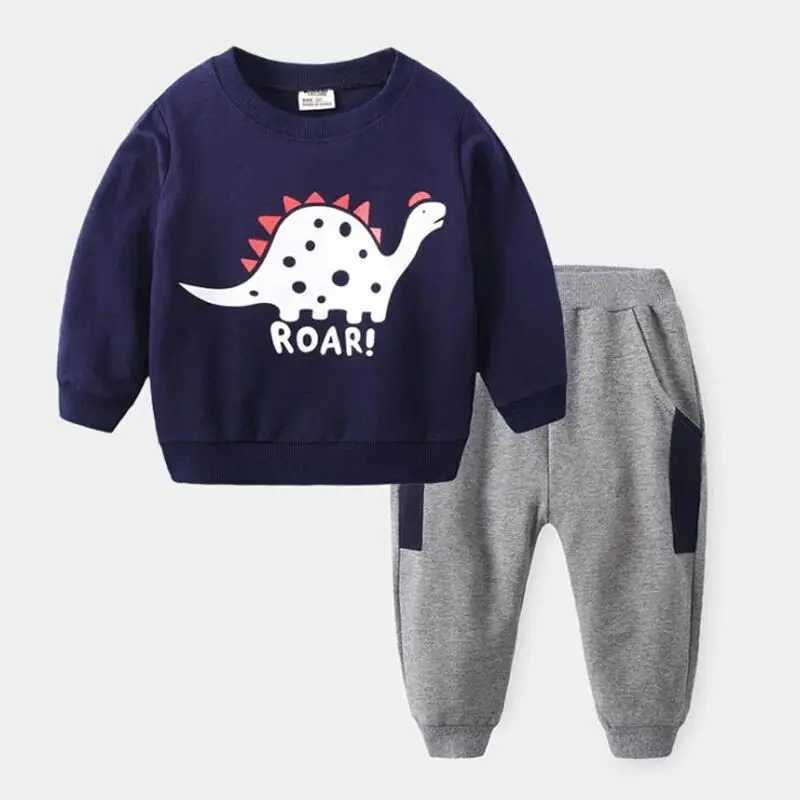 Clothing Sets Spring Boys Clothes Sets Kids Sport Suit Children Clothing Dinosaur Pullover Sweater + Pants 2Pcs Kids Sportswear Clothes Suit H241126