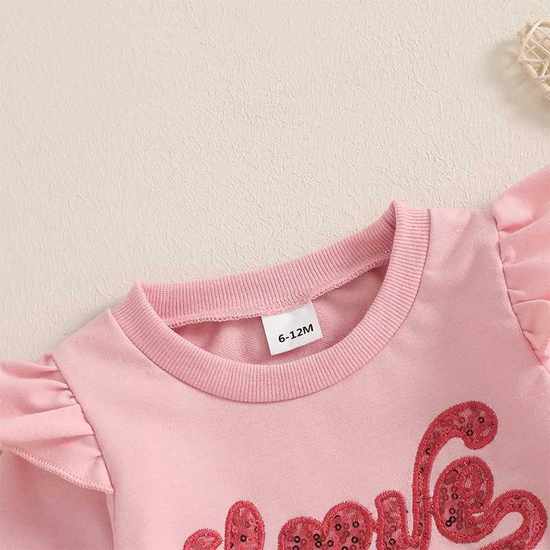 Clothing Sets 0-3Years Kids Baby Girl 2Pieces Activewear Outfits Letter Heart Sequin Print Long Flying Sleeve Sweatshirt with Bow Tie Pants H241126