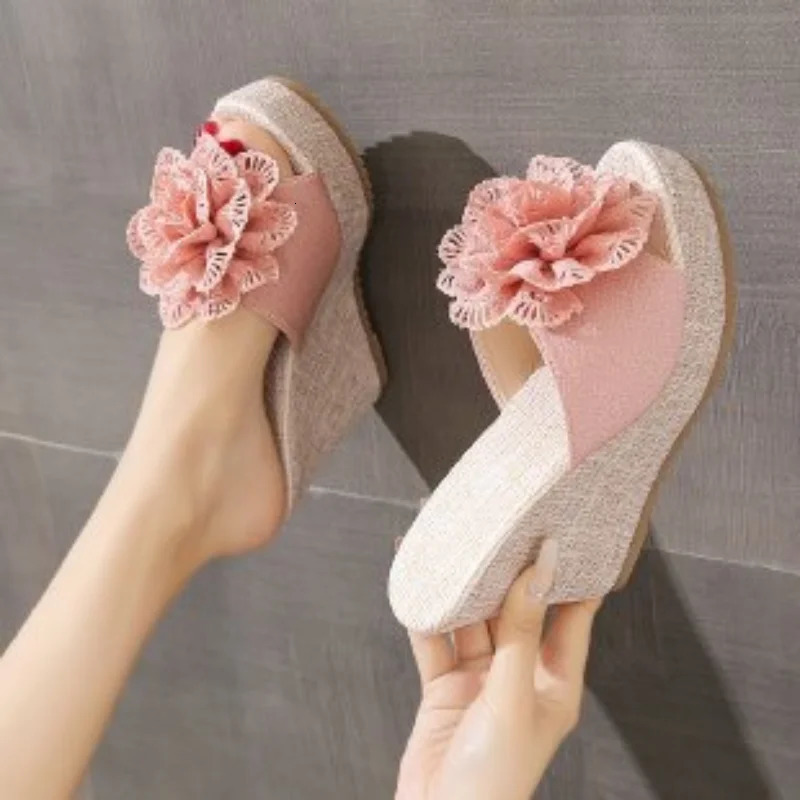 Summer beach platform womens wedge slider sticker bow womens sandals chlorine shoes slider 241126