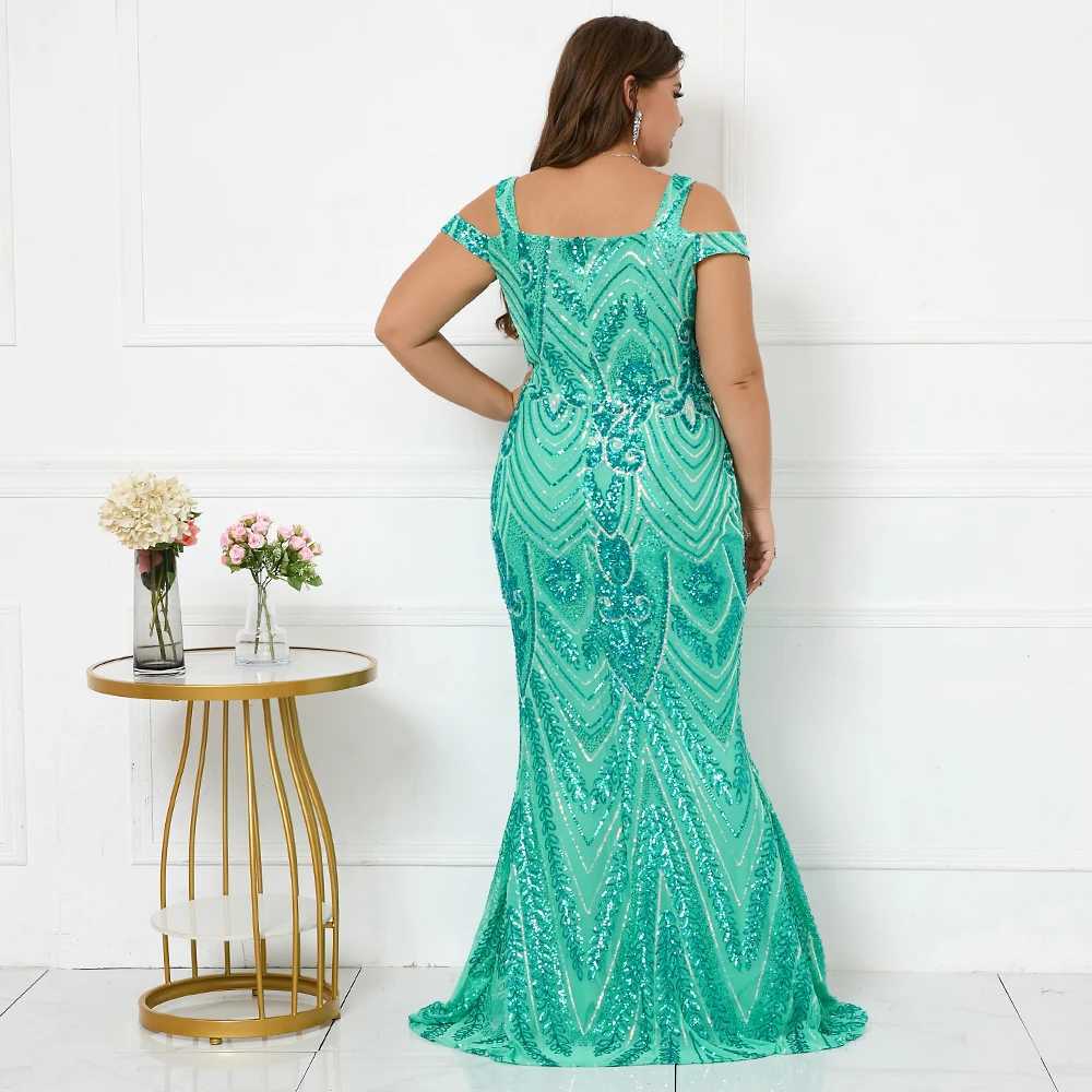 Runway Dresses Plus Size Women Elegant Strap Party Maxi Dress Blue Sequin Evening Dress Long Prom Dress Y240426