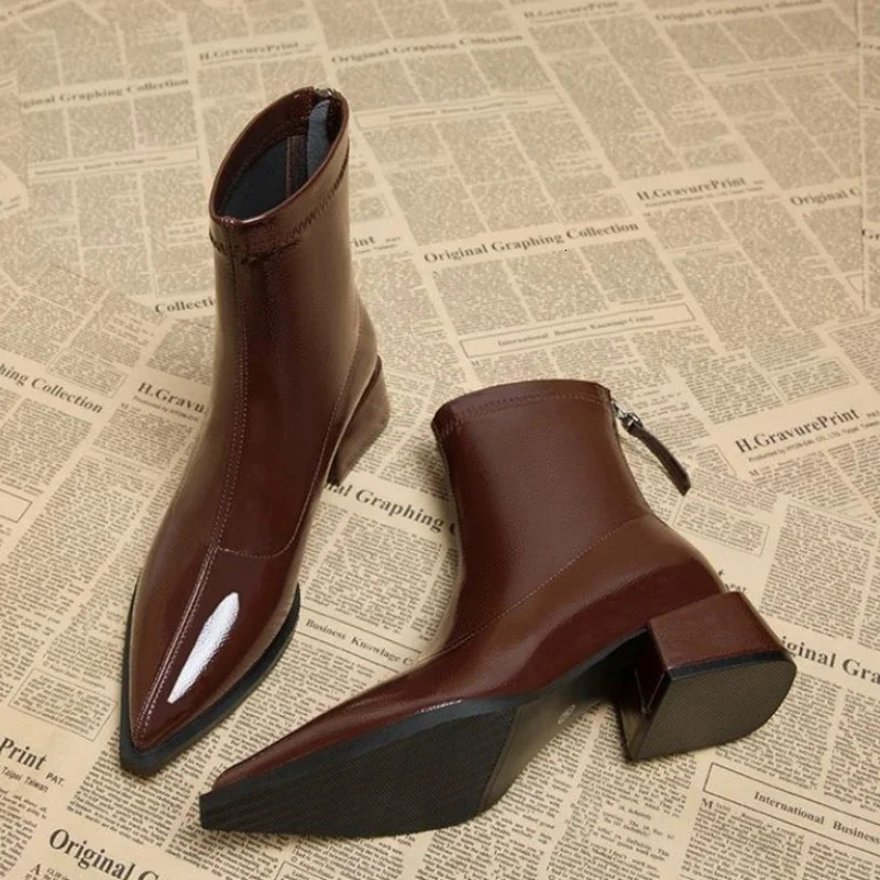 Women Ankle High Heels Chelsea Boots Pointed Toe Shoes er Pumps Winter 2024 Shoes Women Motorcycle Boots 241126