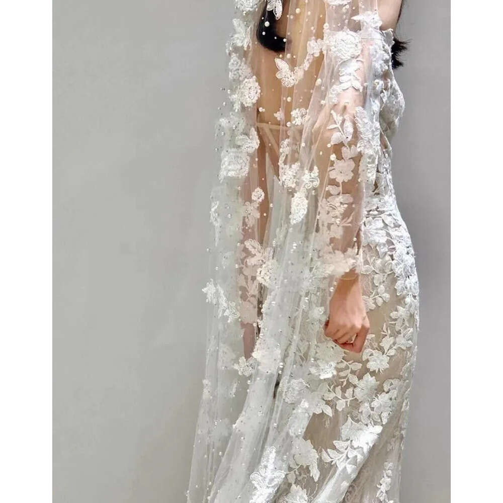 Woman For BOHO Dress Wedding Robe Style Long Sleeve Backless Mermaid Appliques Lace Wers Court Train Illusion Bridal Gowns Vestido De Noiva 6660306
