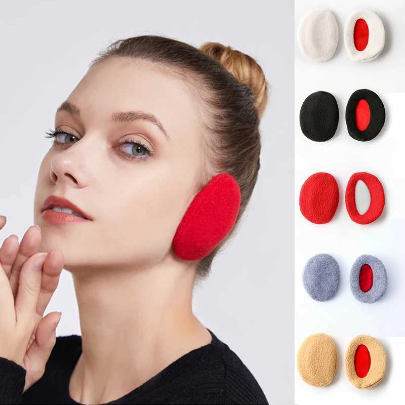 Neutral winter strapless earmuffs for windproof and warm womens classic solid fluffy wool outdoor protective earmuffs W241126