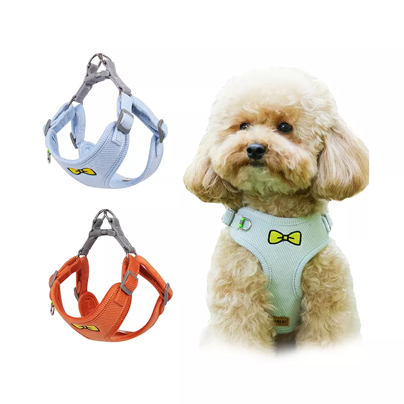 Wholesale Embroidered Vest Puppy Harness Corduroy Pet Chest Harness Dog Leash