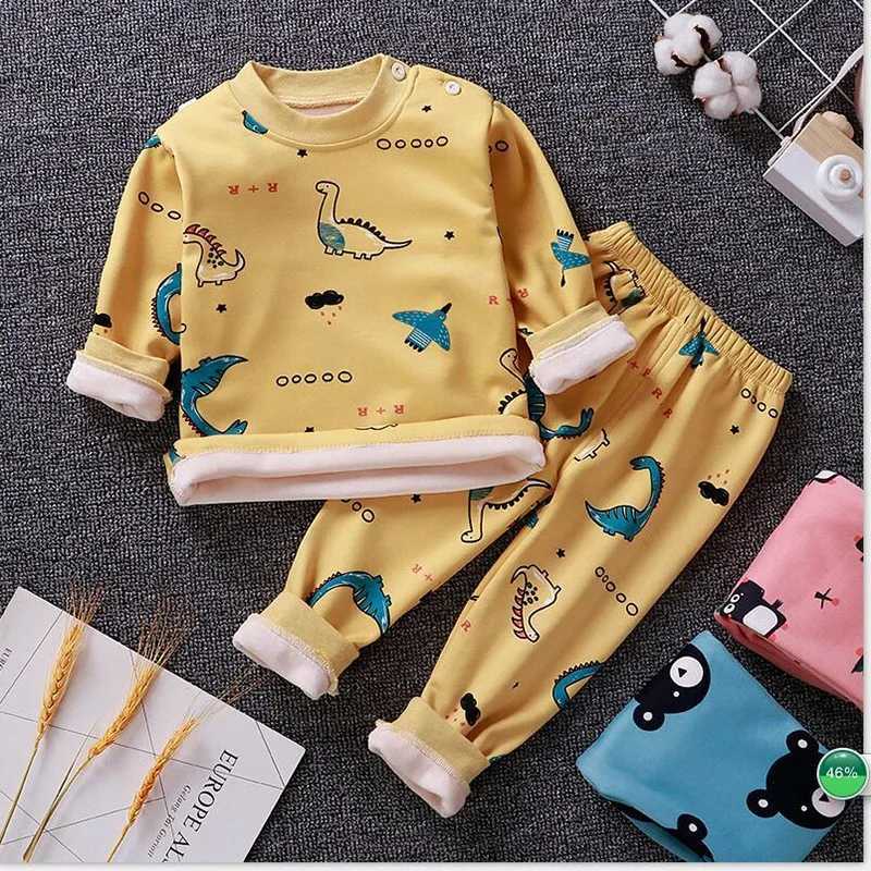 Clothing Sets Autumn Winter Fleece Underwear Suit Boys Clothing Sets Children Pajamas Home Service Suits for Kids Clothes Warm Sleepwear 2Pcs H241126