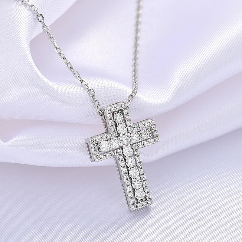 INZEN1 piece 925 silver 0.6 CT cross necklace classic simple pendant necklace gift for girlfriend 241113
