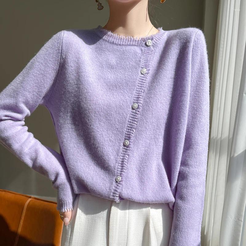 Womens Knits Women O-neck Cardigan Preppy Style Long Sleeve Sweater For Spring Autumn Merino Wool Knitwear Korean Cloth Jump