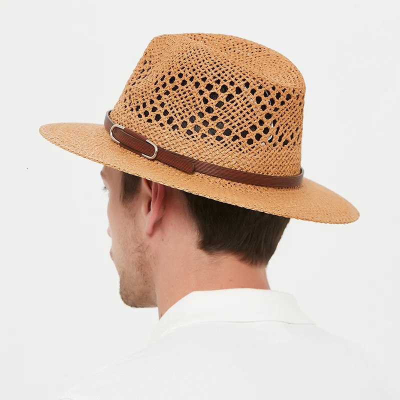 Fedora hat wide Brim mens beach straw hat Exquisite woven mesh hollow breathable cool womens summer casual hat 241125
