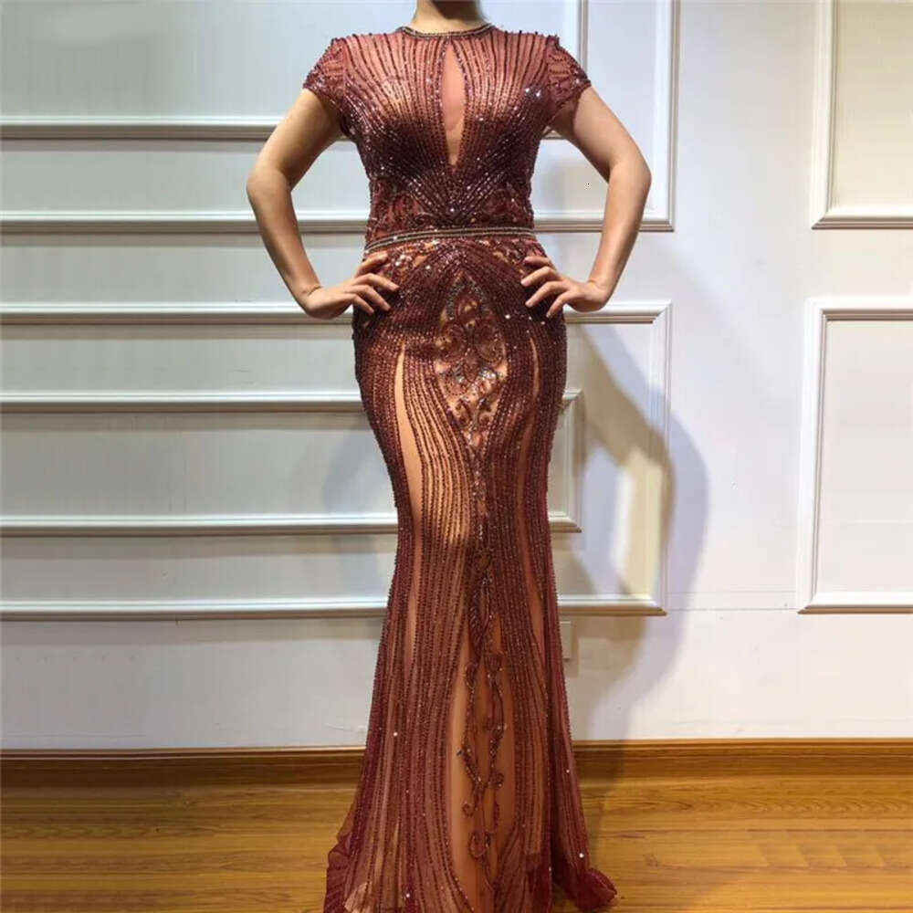 Mermaid Crystals Jewel Bg Sequin Long Evening Short Sleeves Tulle Pageant Dresses Formal Gowns Robe De Soiree Bm 6660306