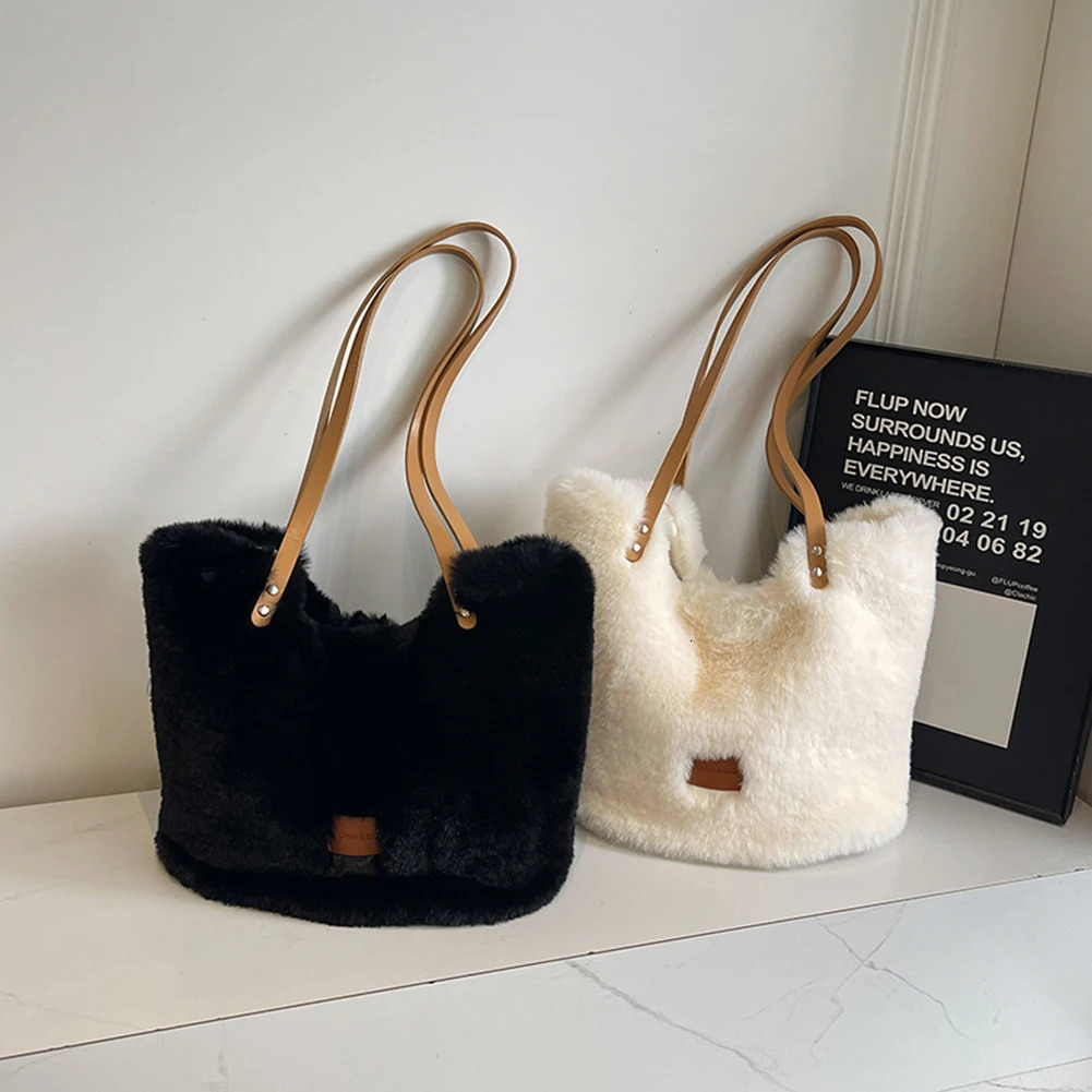 Women Plush Shoulder Bag Fluffy Furry Satchel Large Capacity Fuzzy Purse Handbag for Work Travel Shopping 241125