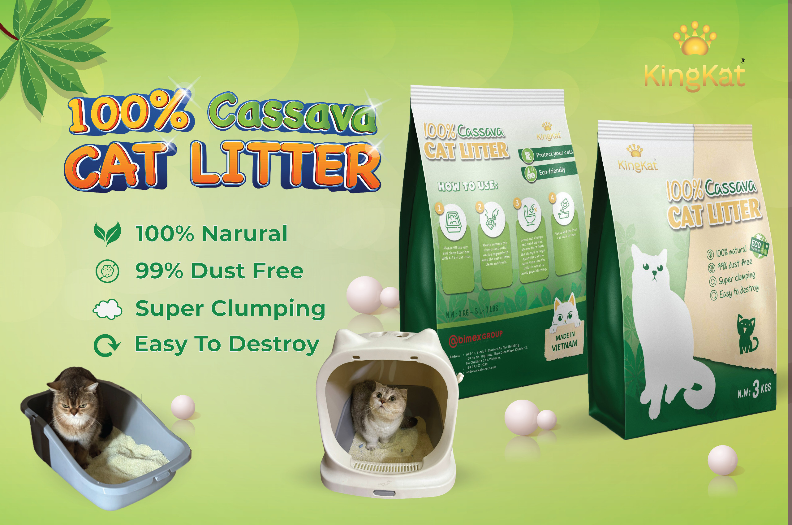 100% Safe Eco-Friendly Cat Litter from Cassava/Tapioca No Chemicals Brown Small Granular for Animals