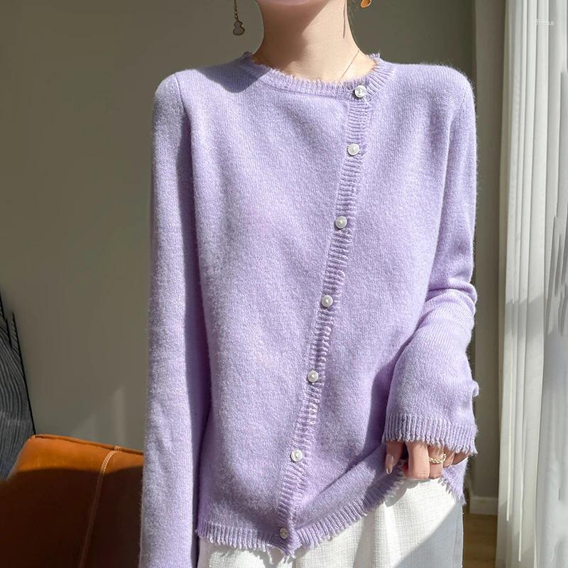 Womens Knits Women O-neck Cardigan Preppy Style Long Sleeve Sweater For Spring Autumn Merino Wool Knitwear Korean Cloth Jump