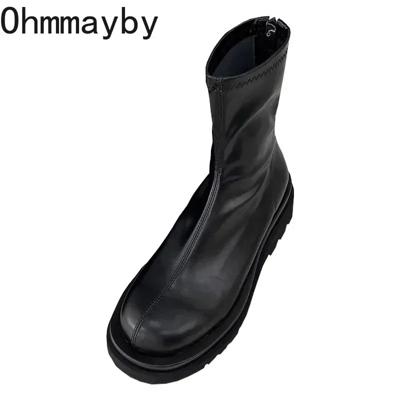 Chunky Heel Women Elastic Short Boots Fashion Back Zippers Shoes Autumn Winter Platform Flats Ladies Ankle Booties 241114