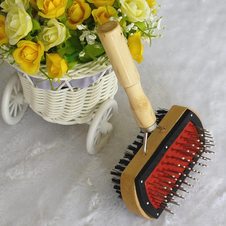 Dogs accessories in China dual sides wood handle pet cat animal poodle hair grooming combo brush