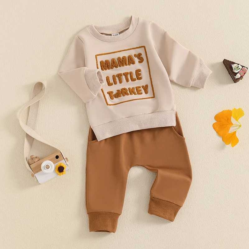 Clothing Sets Adorable Baby Thanksgiving Clothes Set with Cute Embroidered Sweatshirt and Solid Pants for Toddler Boys and Girls H241126